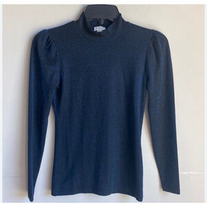 J.Crew Long Sleeve Mock Neck Glitter Shimmer Top – Navy Sparkle, Size Small, GUC